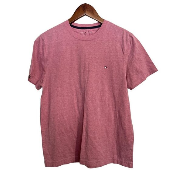 Tommy Hilfiger Mens Space Dye Pink Embroidered Logo Short Sleeve T-Shirt Small - Picture 1 of 6